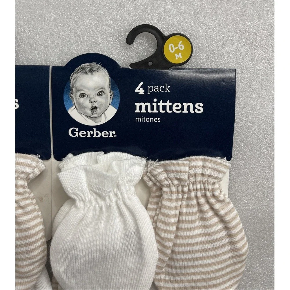 8 Pack Gerber Mittens No Scratch Neutral‎ Colors Unisex Baby 0-6 Months NEW